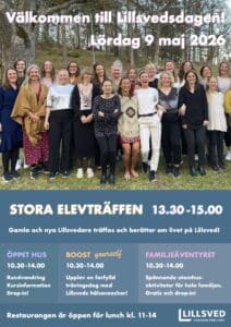 Group of smiling people outdoors, used as a poster inviting attendance at Lillsvedsdagen on May 9, 2026.